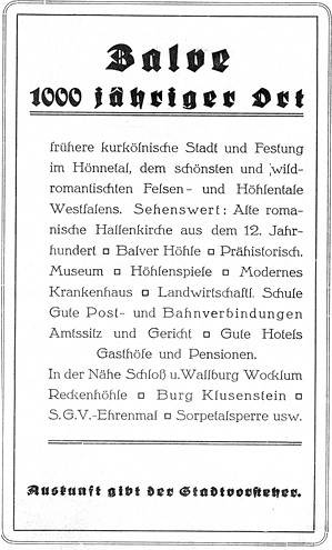 Deckblatt (Rckseite) des Festprogramms zur Balver Jahrtausendfeier 1930 im Orginal